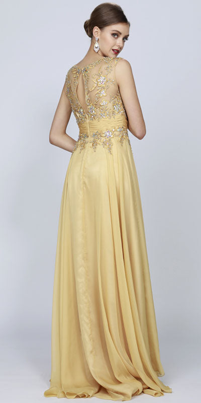 Juliet 552 Long Jewel Neckline Studded Bodice A-Line Gown