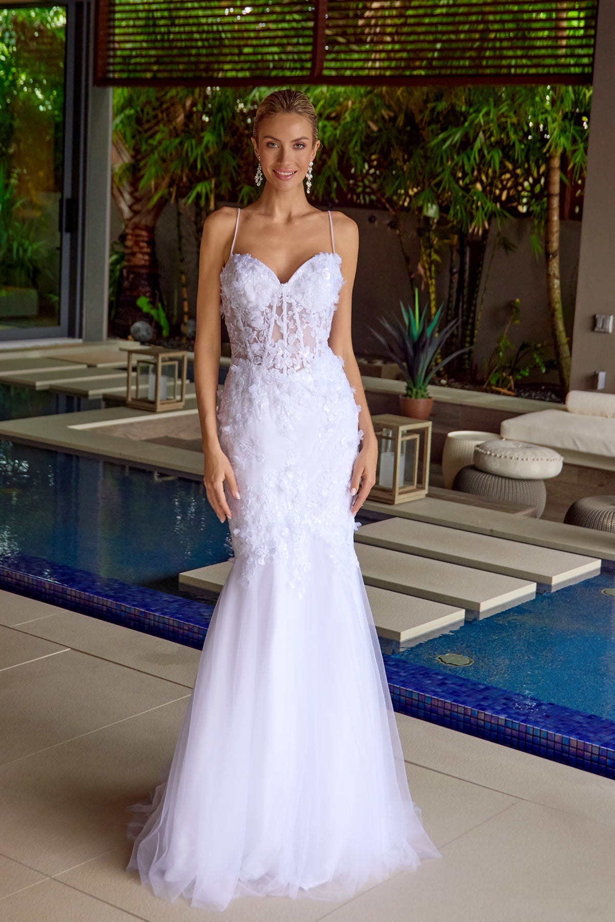 Juliet JT2469KW Long Sweetheart Boned Embellished Bodice Trumpet Gown