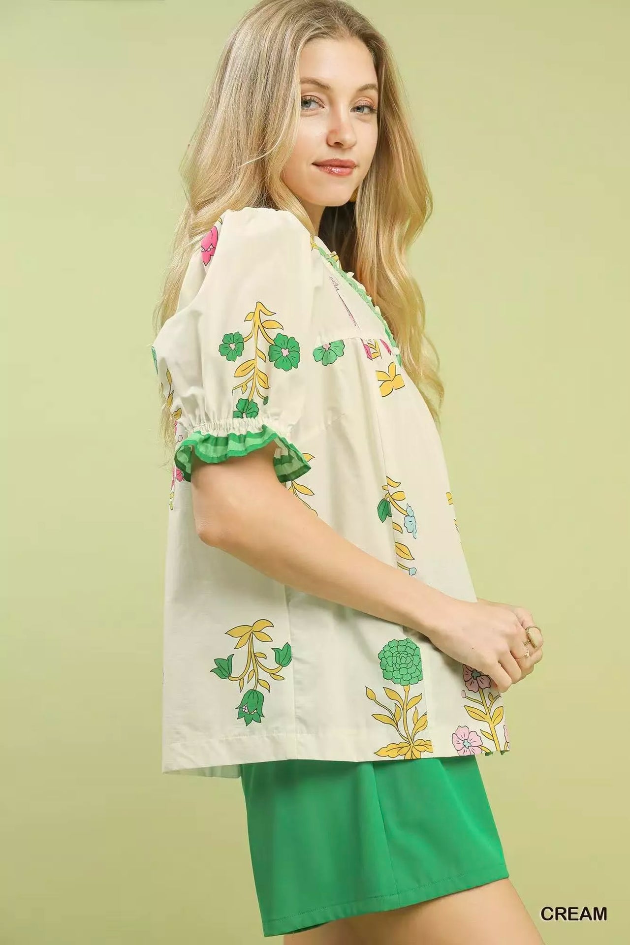 Umgee Petal Parade Print Button-Down Blouse