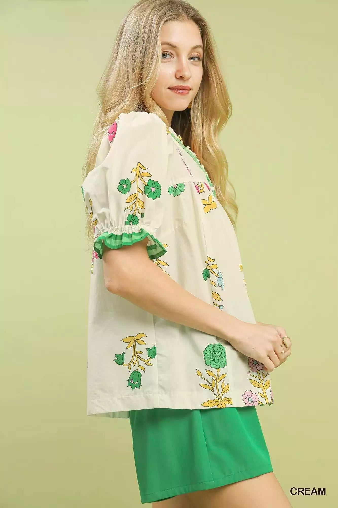 Umgee Petal Parade Print Button-Down Blouse