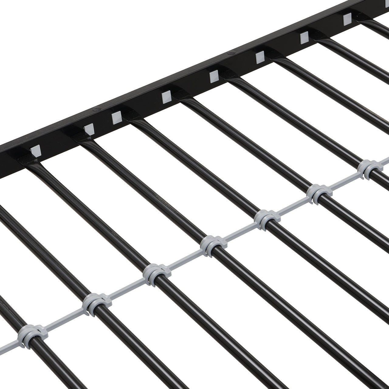 Modern Twin Over Full Metal Bunk Bed with 2-Side Ladder, Full-Length Guardrail, No Box Spring Needed, Black & Brown