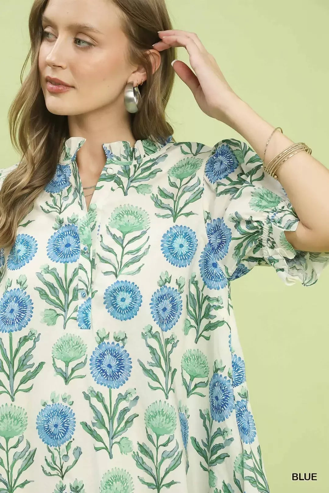 Umgee Floral Puff Sleeve Babydoll Dress with Side Pockets
