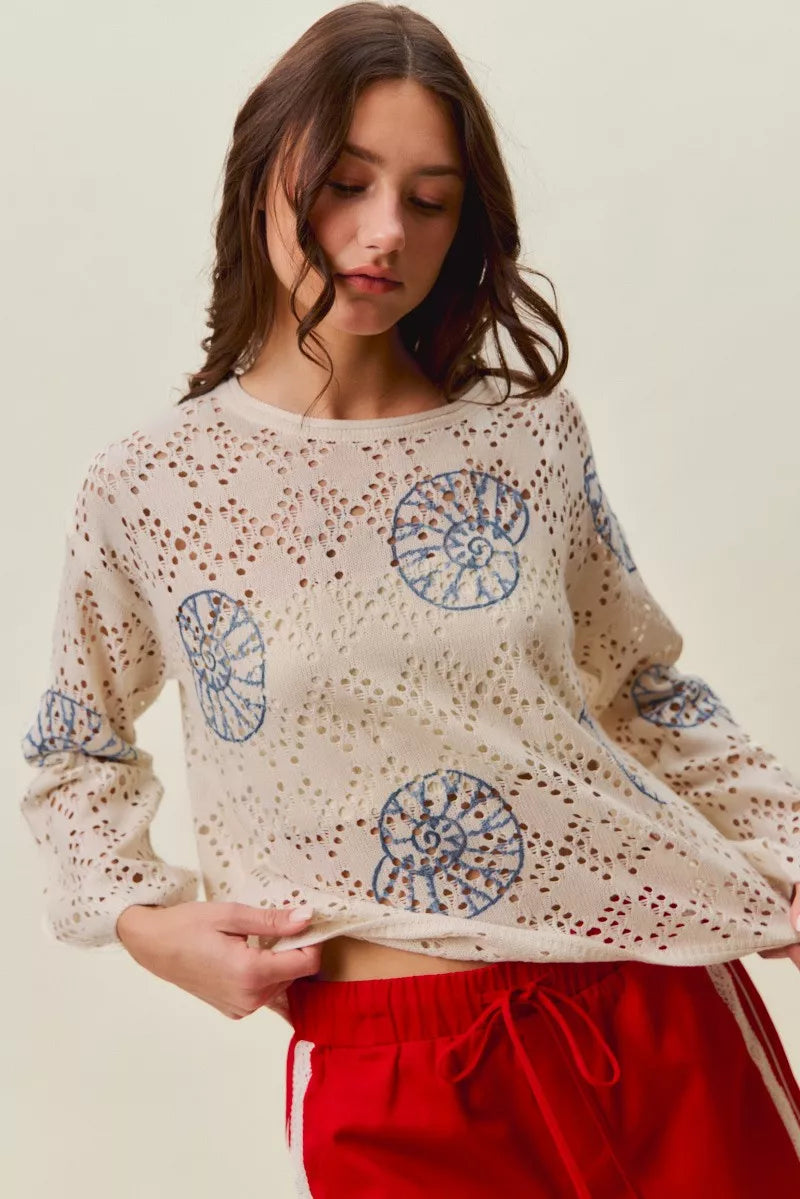 SO ME Seashell Lightweight Sweater Top