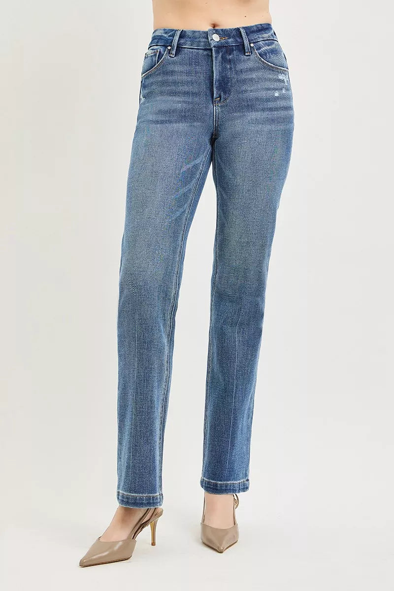 RISEN Tummy Control 4way Stretch Mid Rise Straight Crease Line