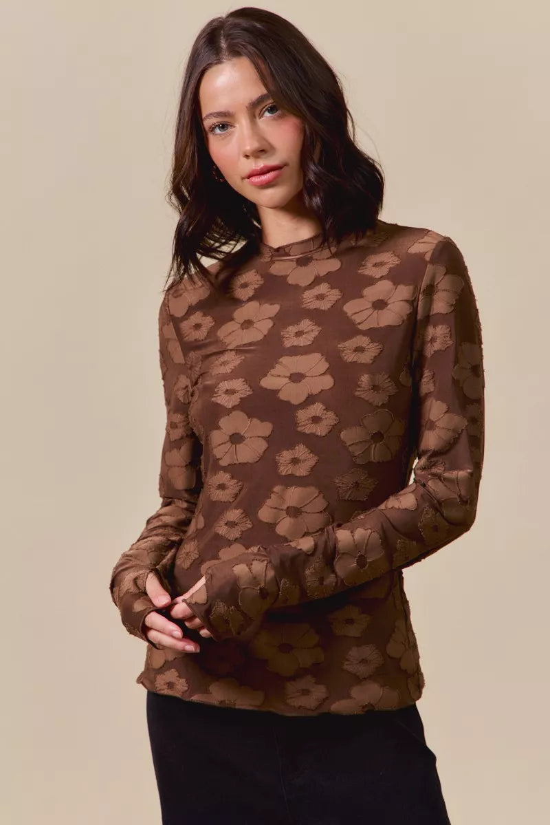 SO ME Stretched Jacquard Casual Tops with Thumb Opening
