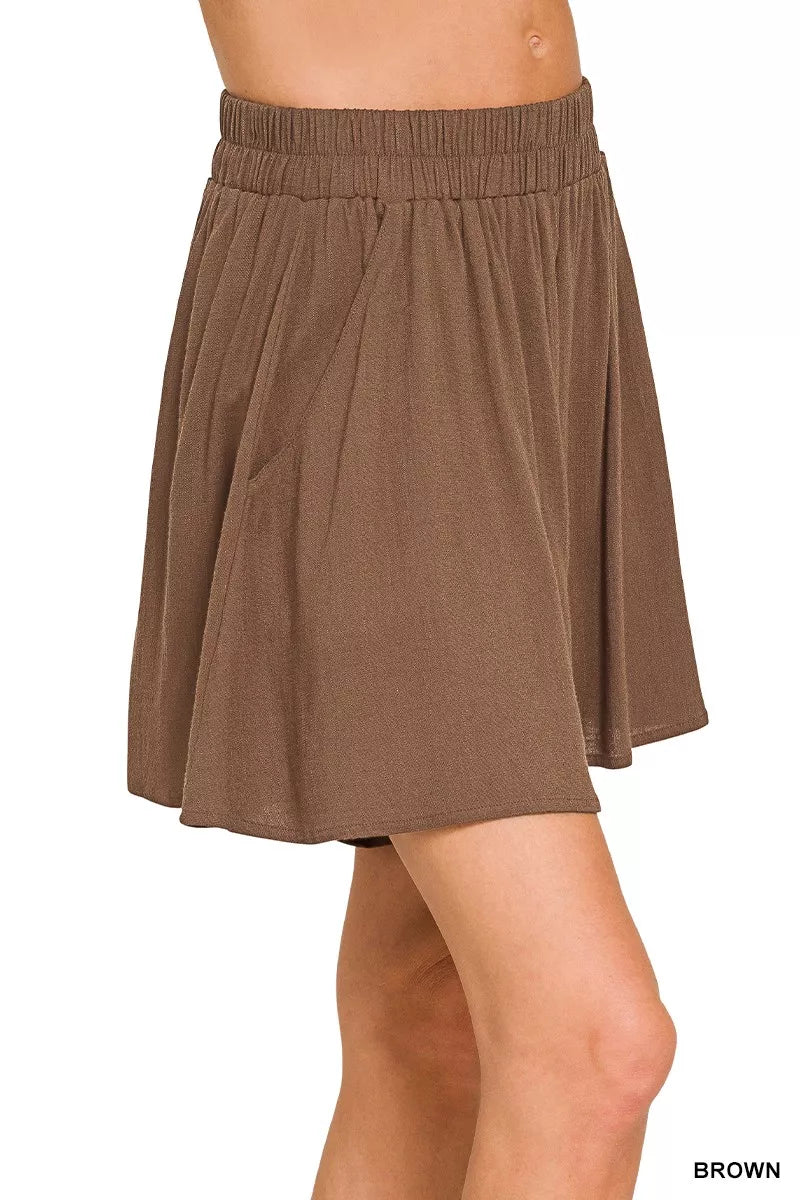 Zenana Woven Elastic Band Shorts With Pocket