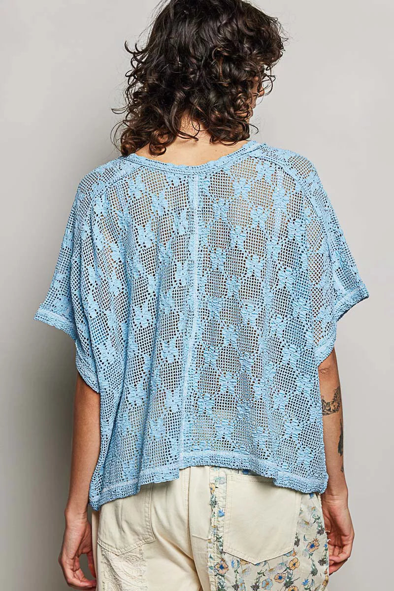 POL Crochet Lace Short Sleeve Top