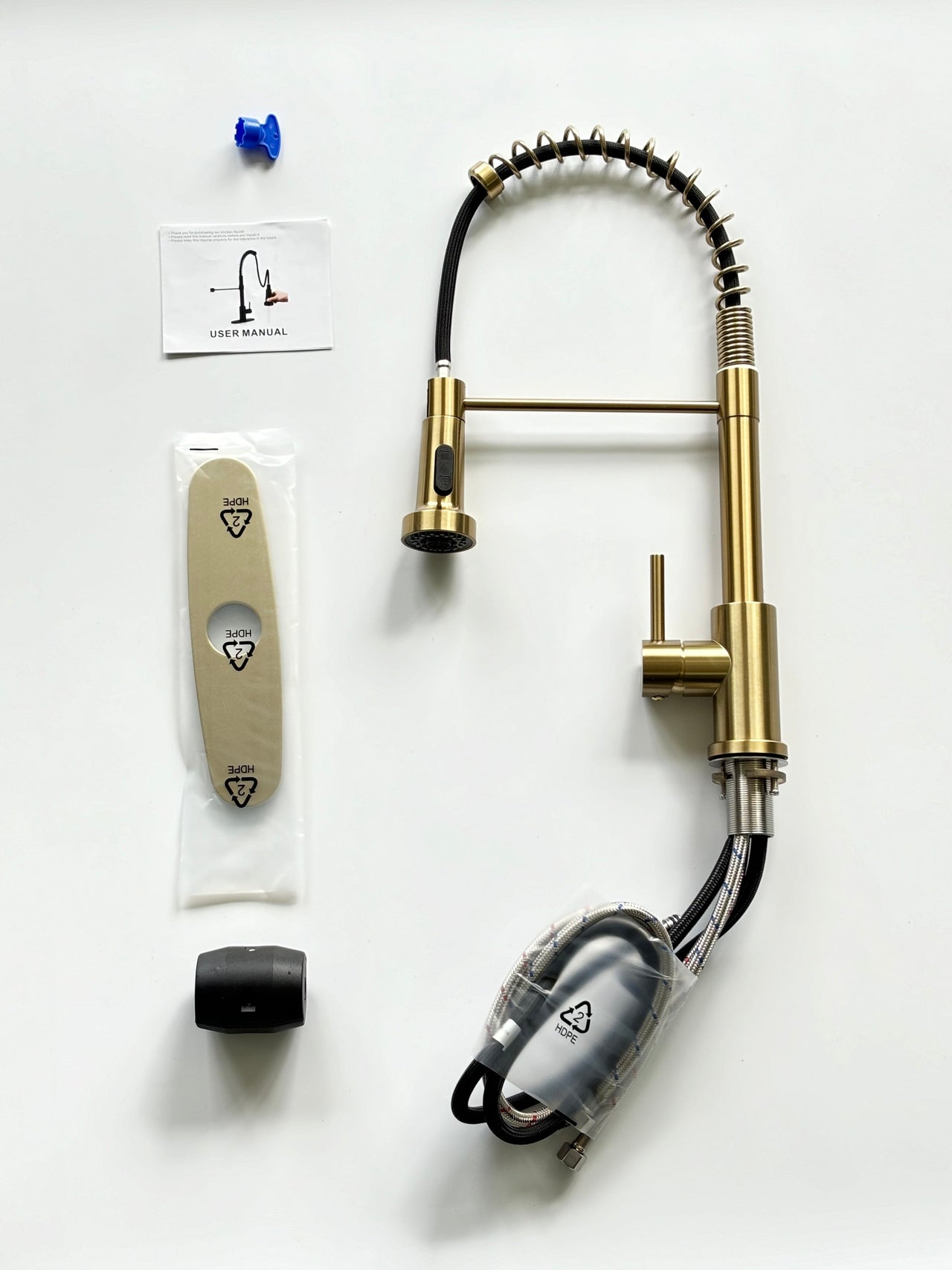 Kitchen Faucet with Pull Down Sprayer Industrial 1 Handle 1 Hole Or 3 Hole Faucet for Farmhouse Camper Laundry Utility Rv Wet Bar Sinks, Stainless Steel, Brushed Gold