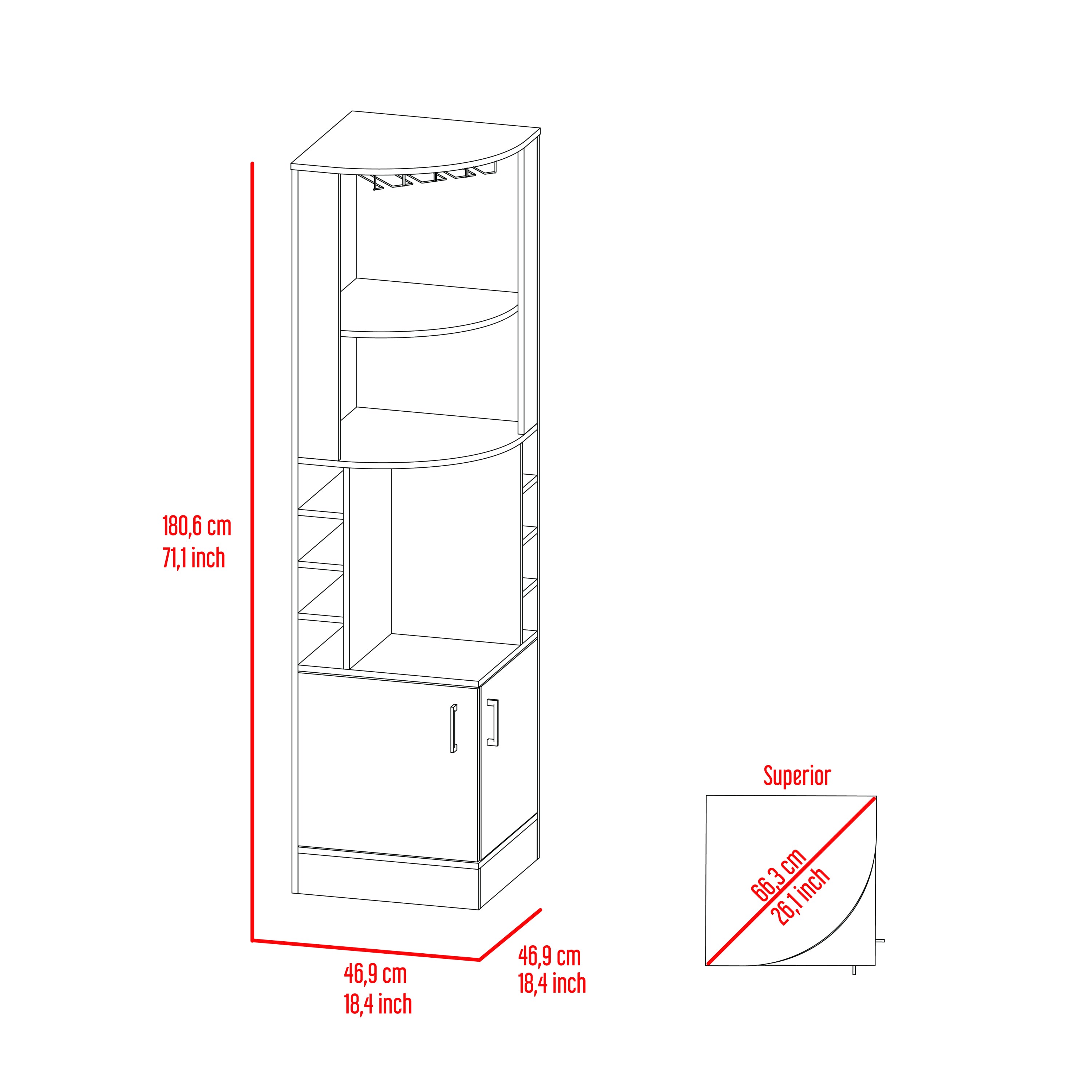 Seattle Bar Cabinet, Eight Bottle Cubbies, Two Large Open Shelves
