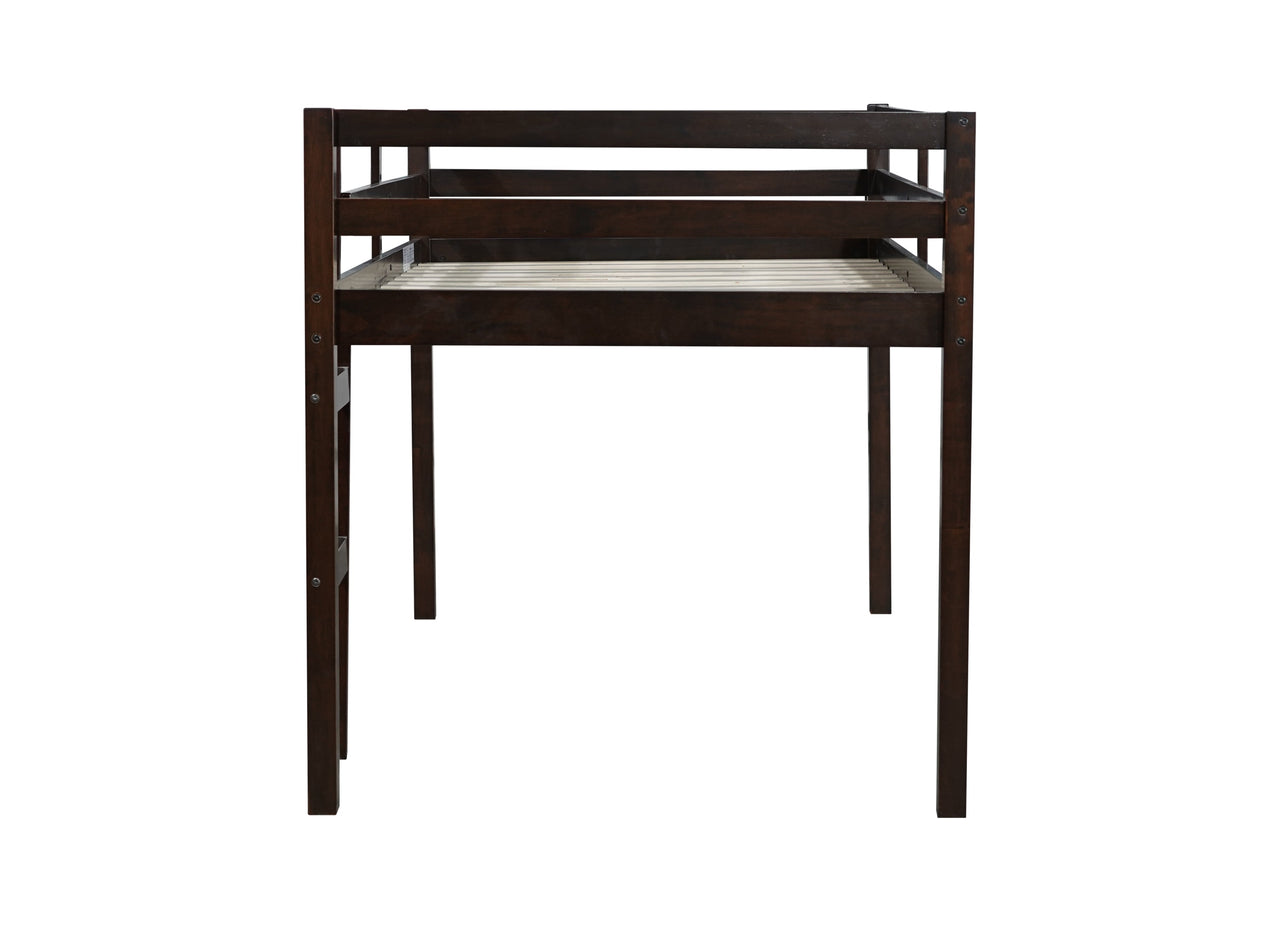 Solid Wooden, Rubber Wooden Twin Loft Bed with Ladder, Bed Platform of Strengthened Slats , Espresso