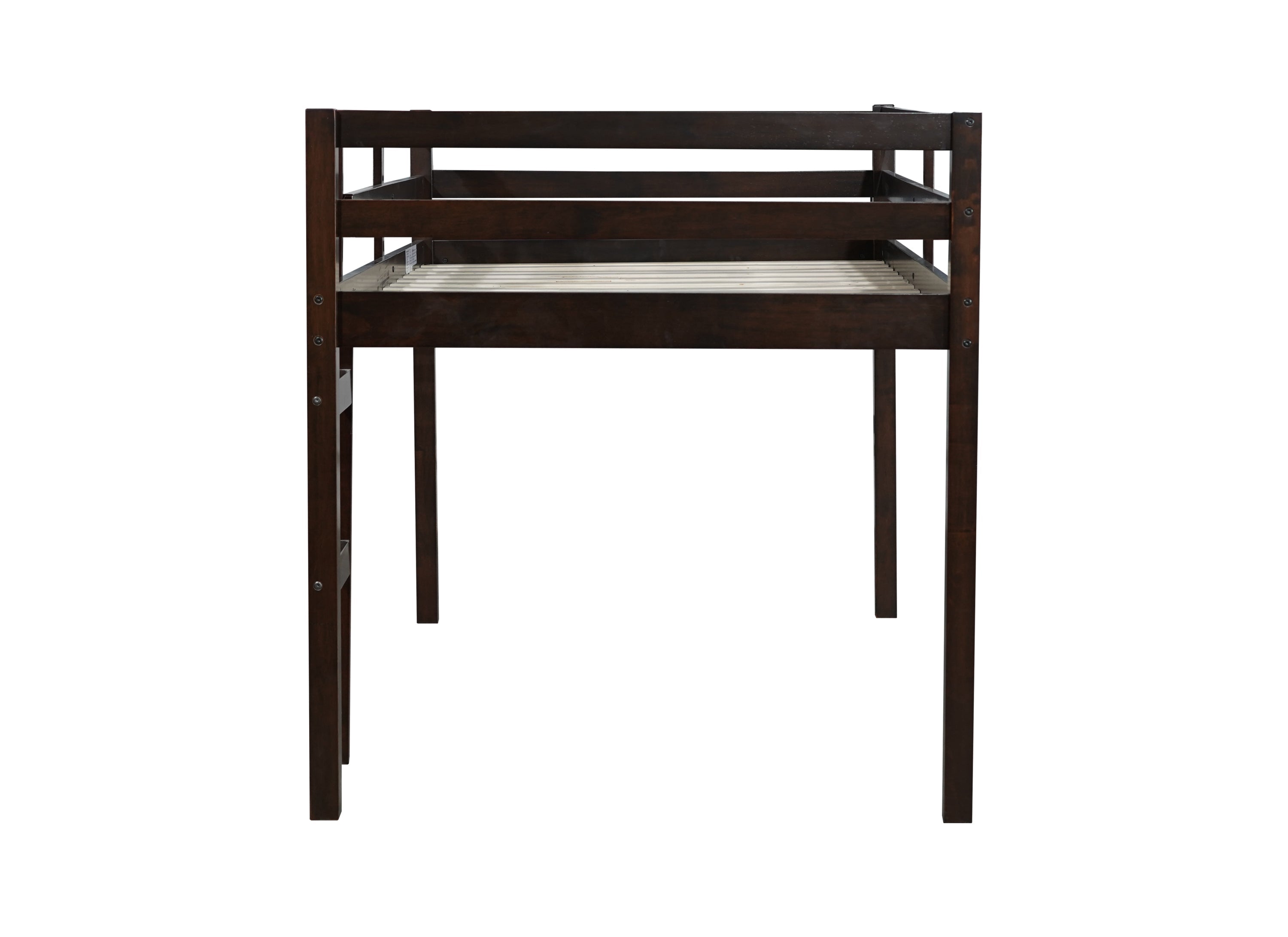 Solid Wooden, Rubber Wooden Twin Loft Bed with Ladder, Bed Platform of Strengthened Slats , Espresso