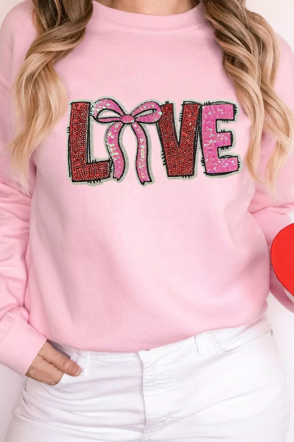Bow Love Sequin Pattern Valentine Sweatshirt