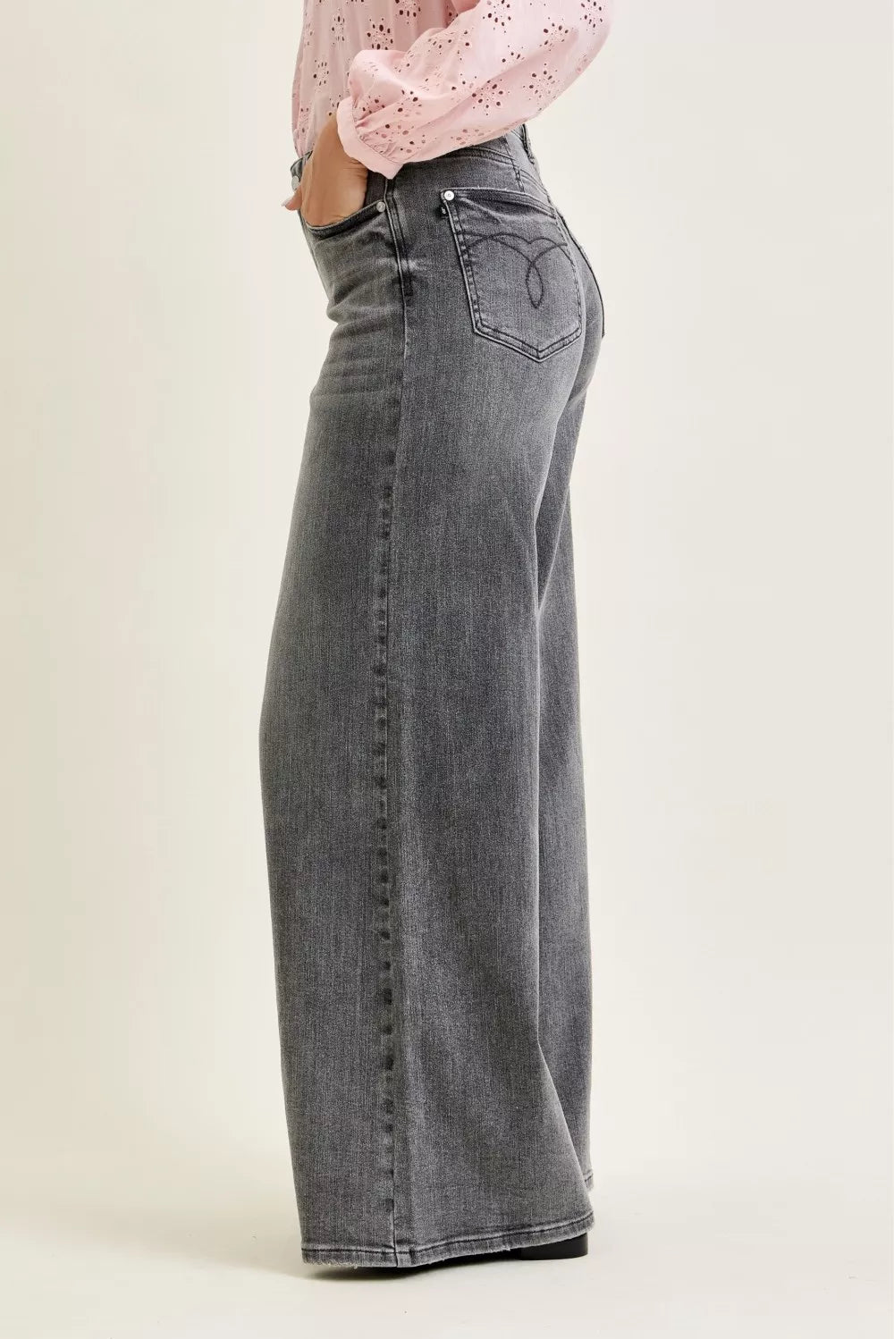 Judy Blue Mid Rise Palazzo Split Back Yoke