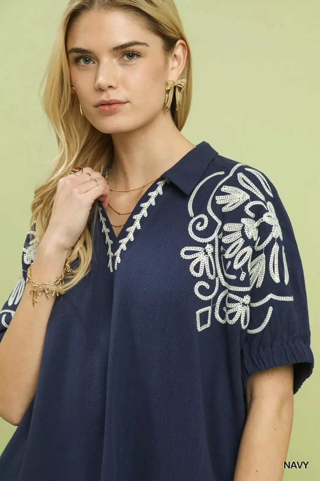 Umgee Floral Embroidered Sleeve Blouse