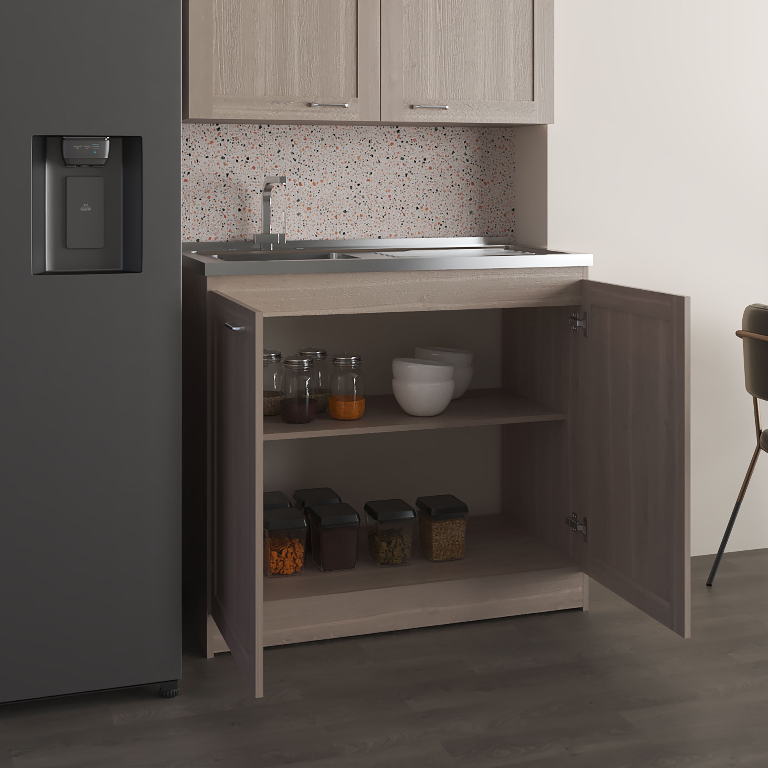 Zurich 39' Wide Utility Sink, Base Cabinet Two-Door Cabinet With Two Shelves, Stainless Steel Sink, Laundry Room, Garage Sink, Light Gray
