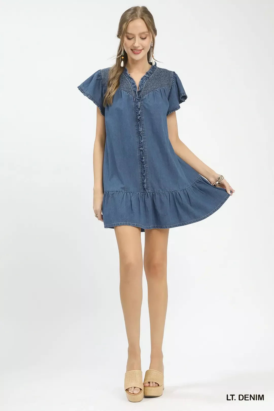 Umgee Ruffled Washed Denim Dress