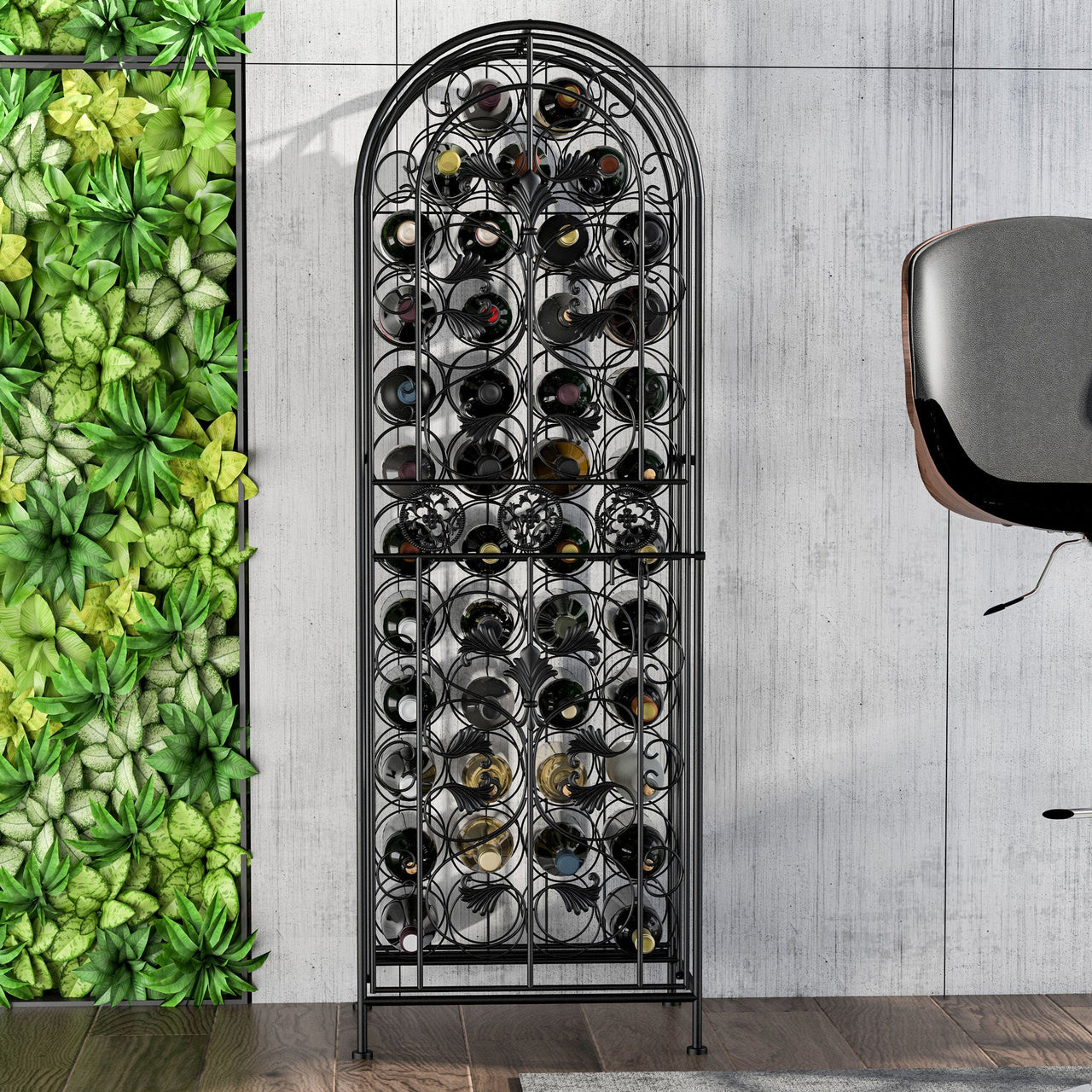 HOMCOM 45 Bottle Wrought Iron Wine Rack Jail with Lock - Black