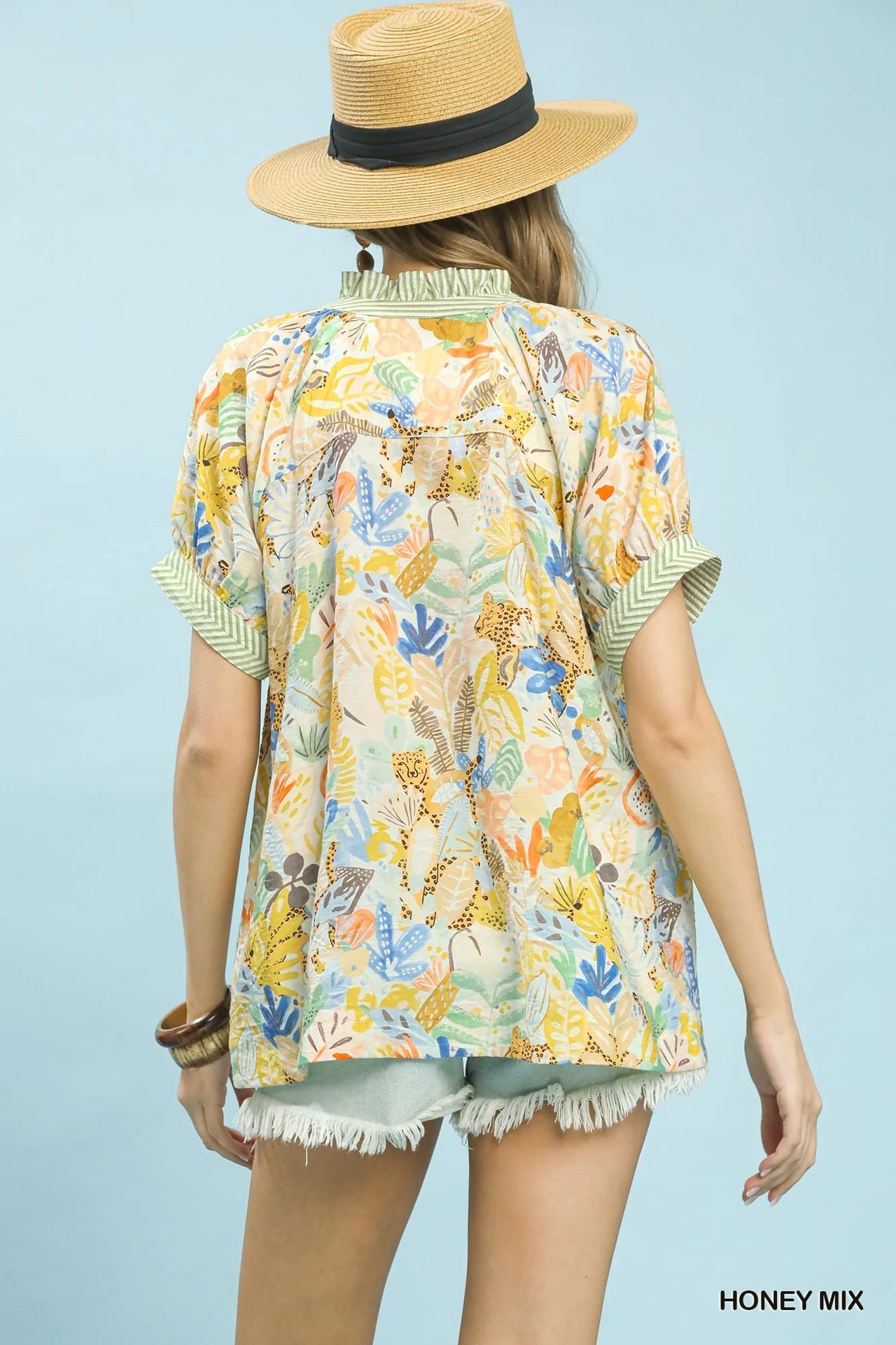 Umgee Mix Boho Printed V-Neck Top