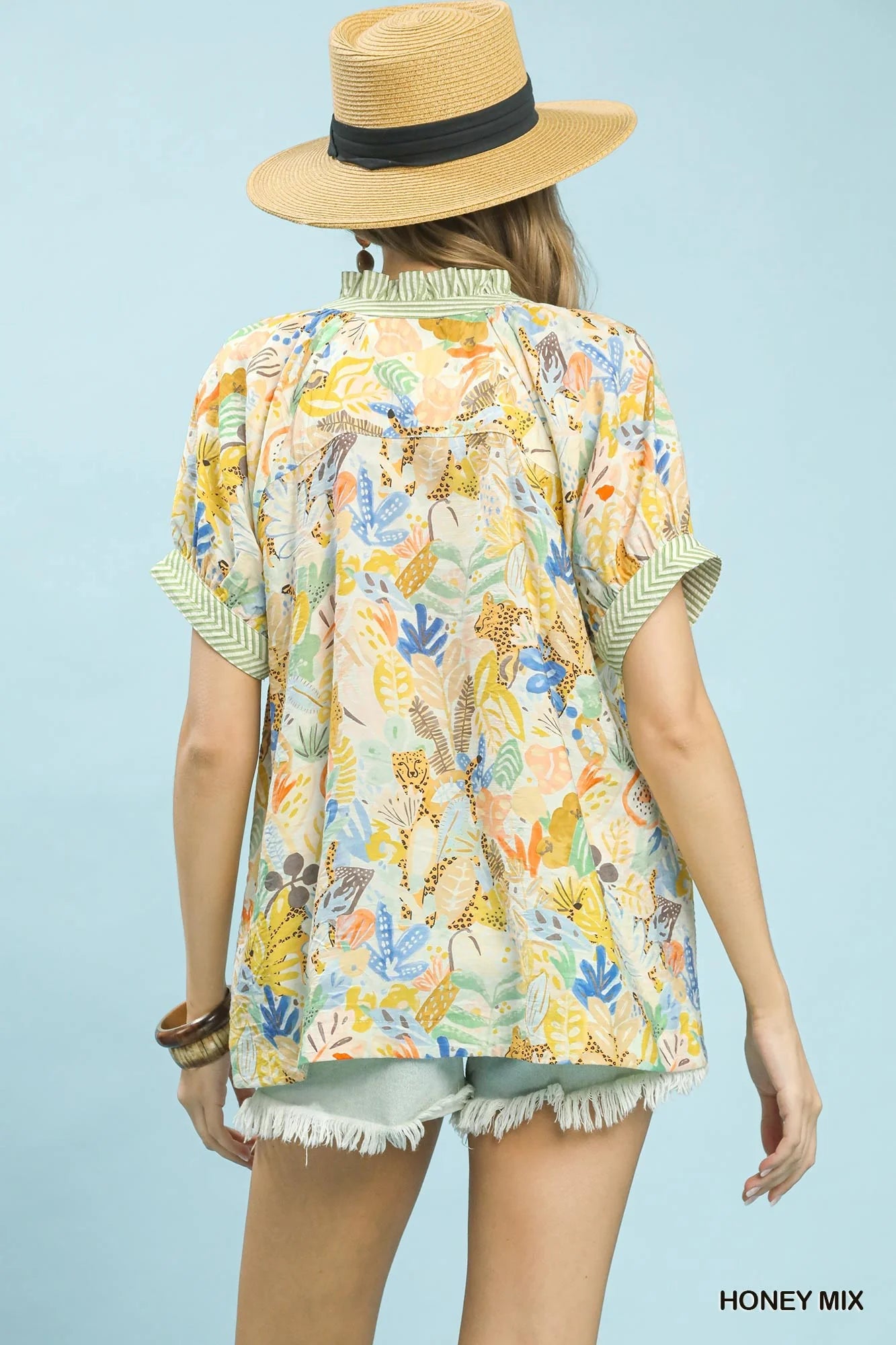 Umgee Mix Boho Printed V-Neck Top