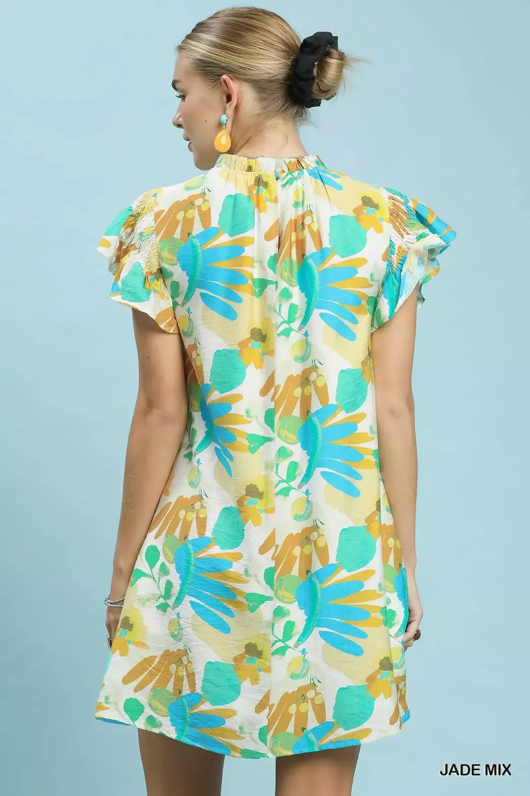 Umgee Ruffled Botanical Print Mini Dress