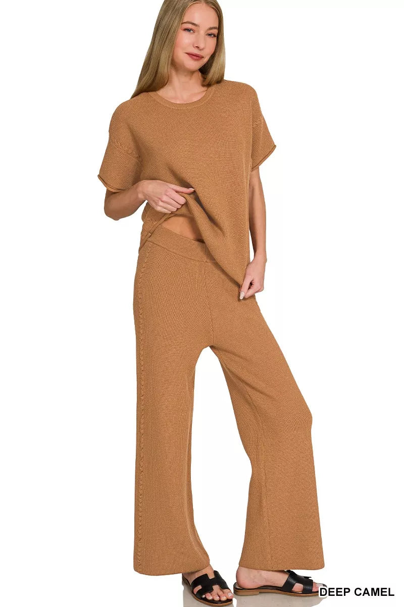 Zenana Viscose Round Neck Top & Pants Set