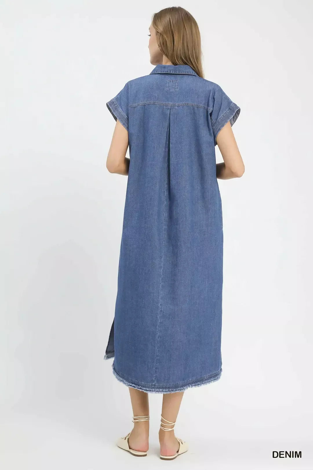 Umgee Stone Washed Collared Denim Midi Dress