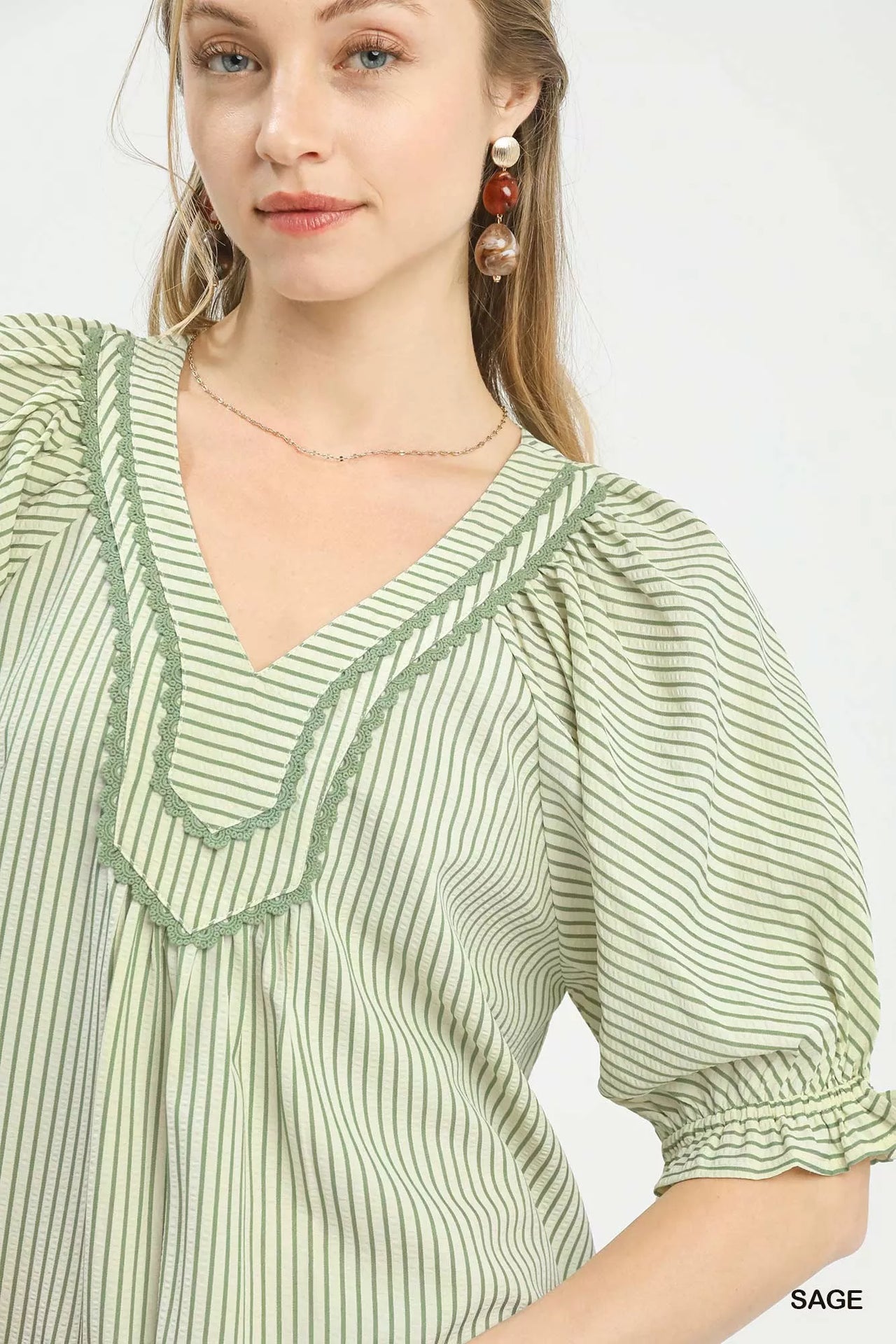 Umgee Stripe V-Neck Blouse