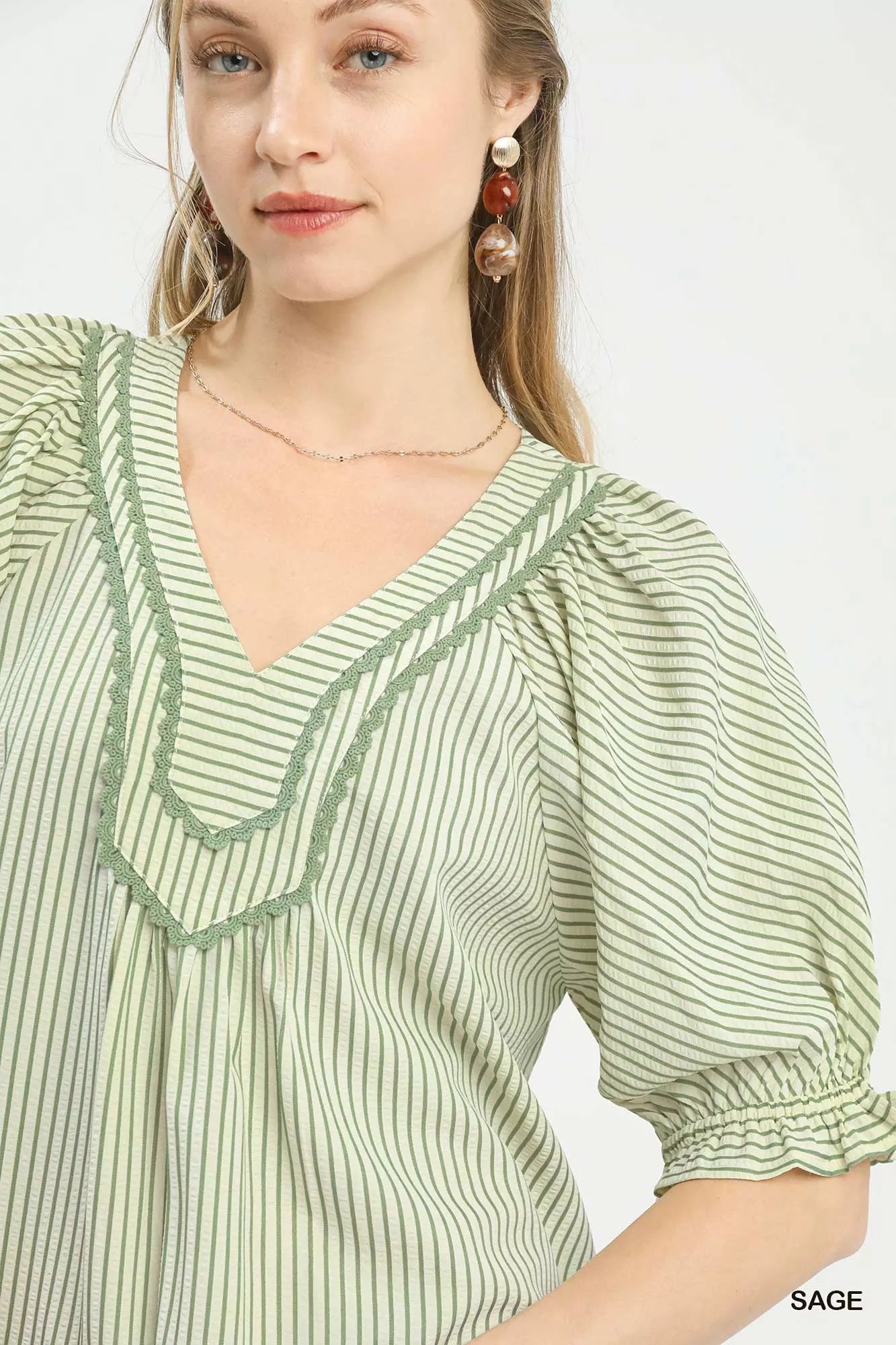 Umgee Stripe V-Neck Blouse
