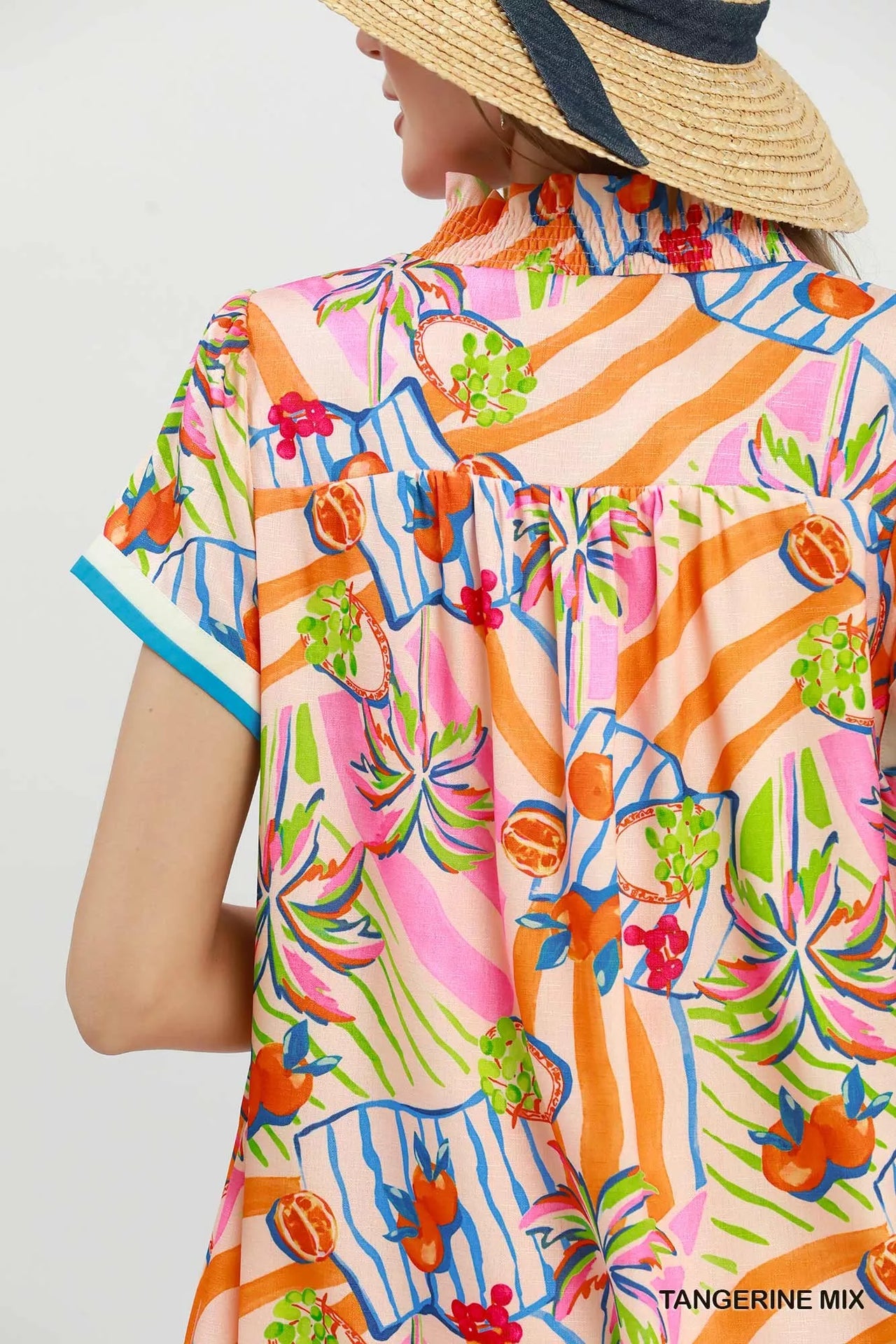 Umgee Tropical Print Collared Shift Dress