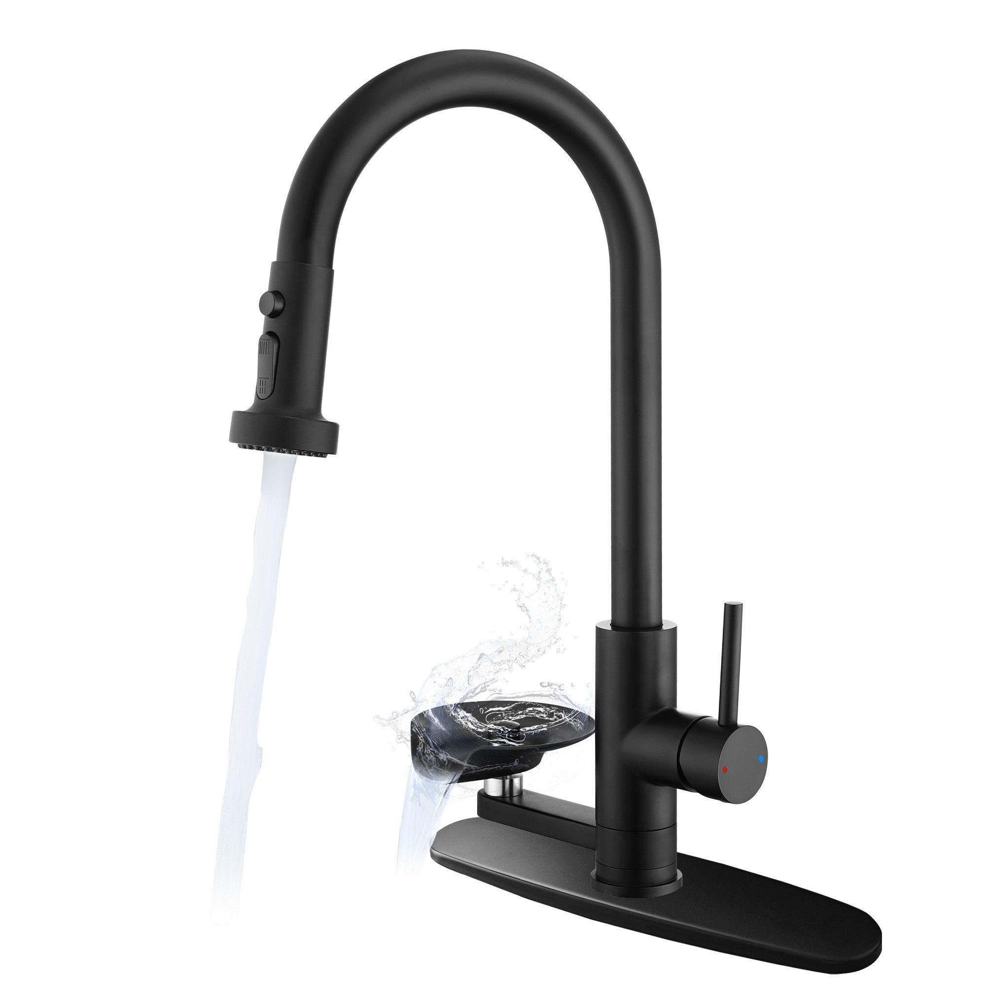 3-in-1 High-Arc Kitchen Faucet with Press-Type Glass Rinser, Pull-Down Sprayer, Matte Black Finish, Stainless Steel & ABS Construction, for Modern Sink