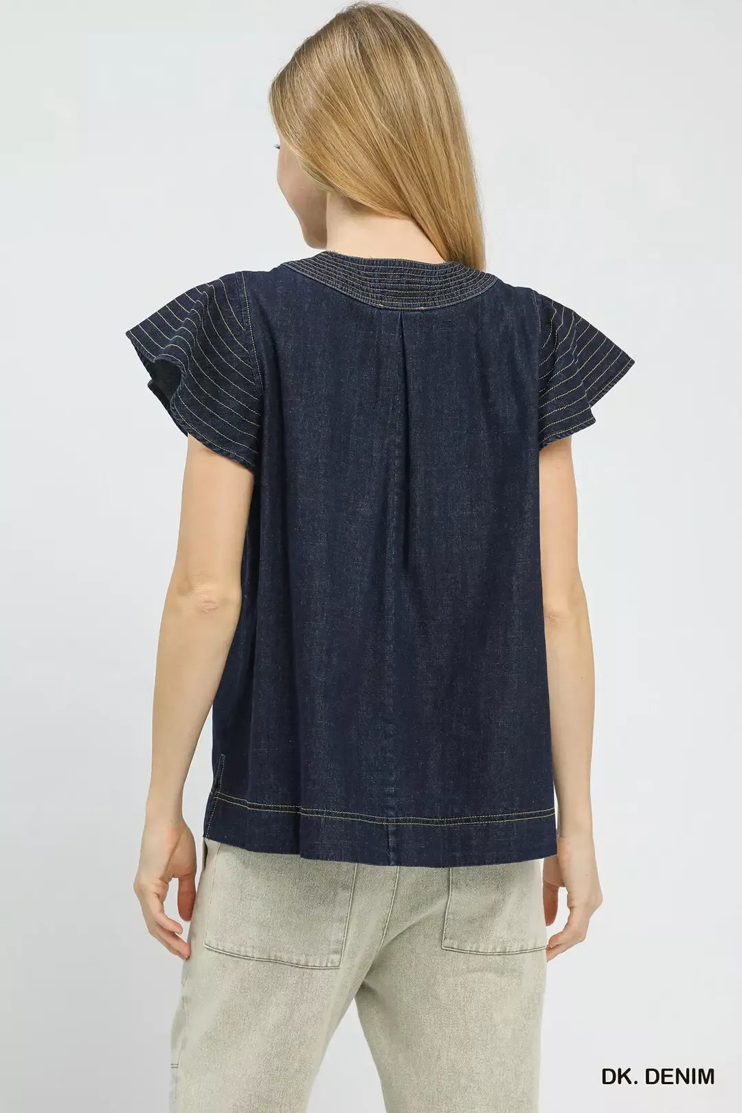 Umgee Cap Sleeve Denim Top