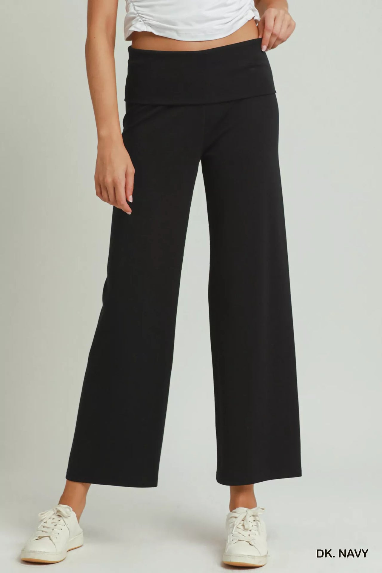 Umgee Cotton Viscose Folded Waistband Straight Leg Pants
