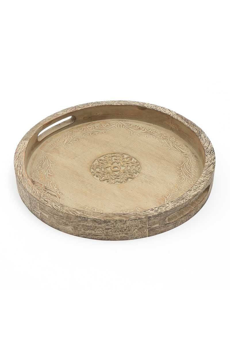 Round Mango Wood Serving Tray - 18' Rustic Brown Design for Stylish Entertaining