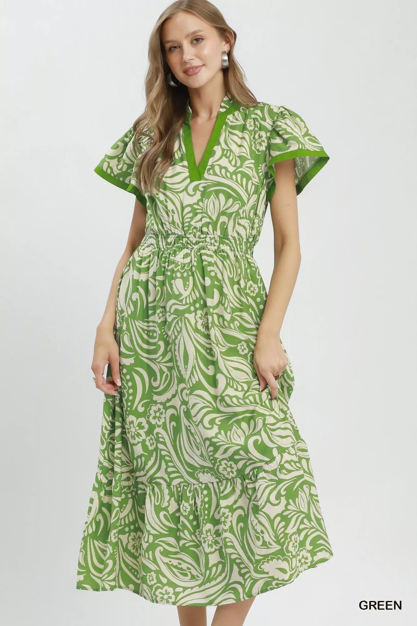 Umgee Paisley Print Midi Dress with Side Pockets