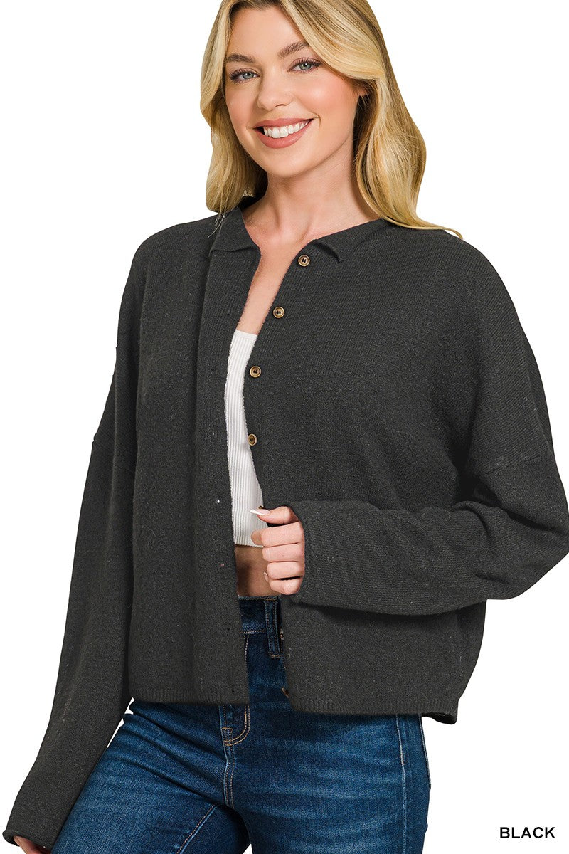 Zenana Collared Button Down Cardigan Sweater