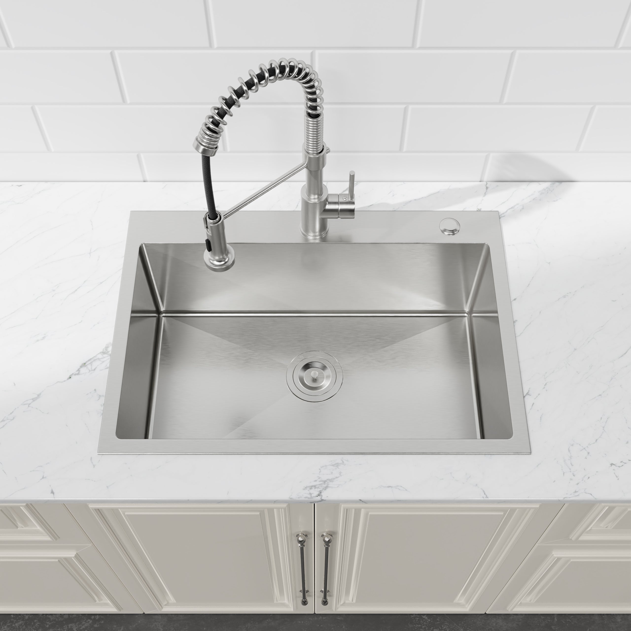 Stainless Steel Kitchen Sink, 27″x19″ Single Bowl, Overmount Handmade Sink in Dark Gray, with US Standard Drain and Hook