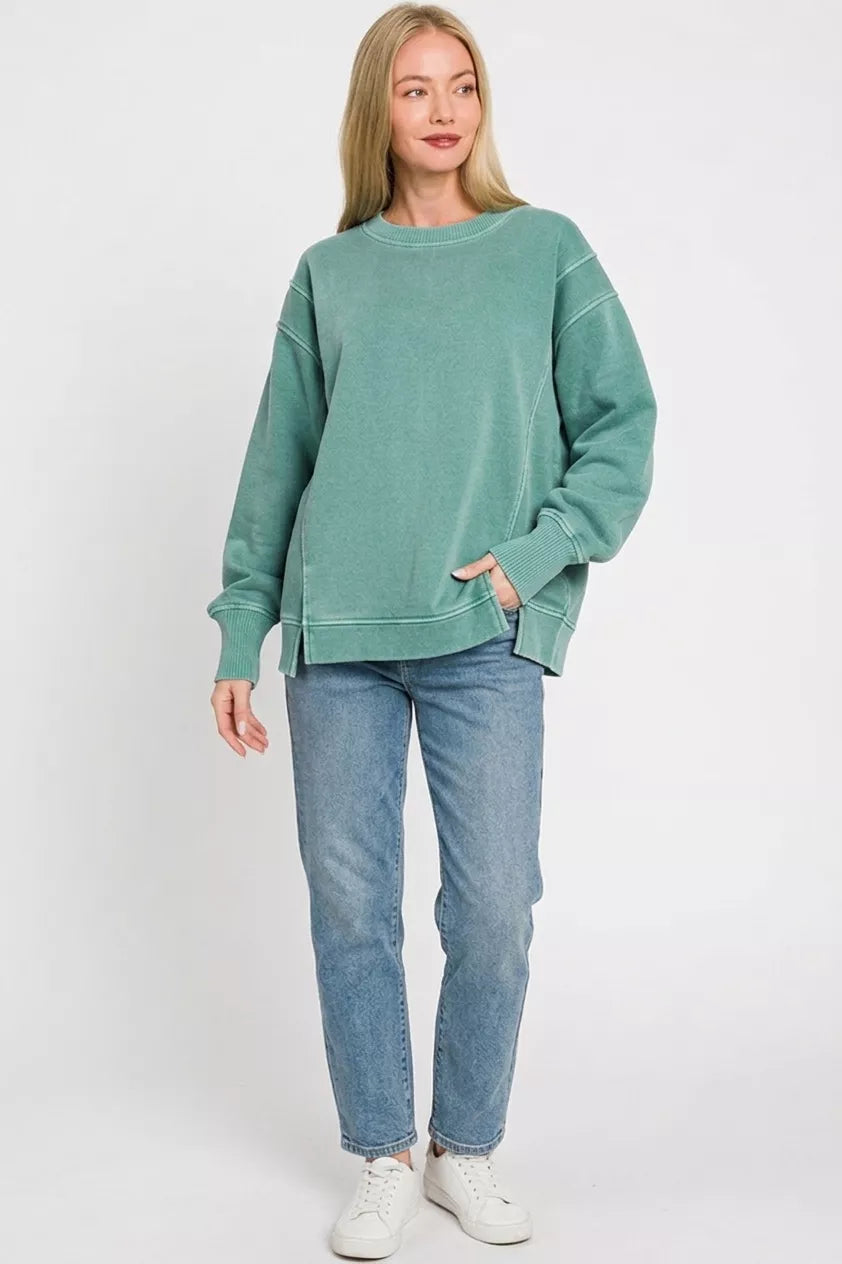 Zenana Pigment Dye Exposed-seam Fleece Sweatshirt