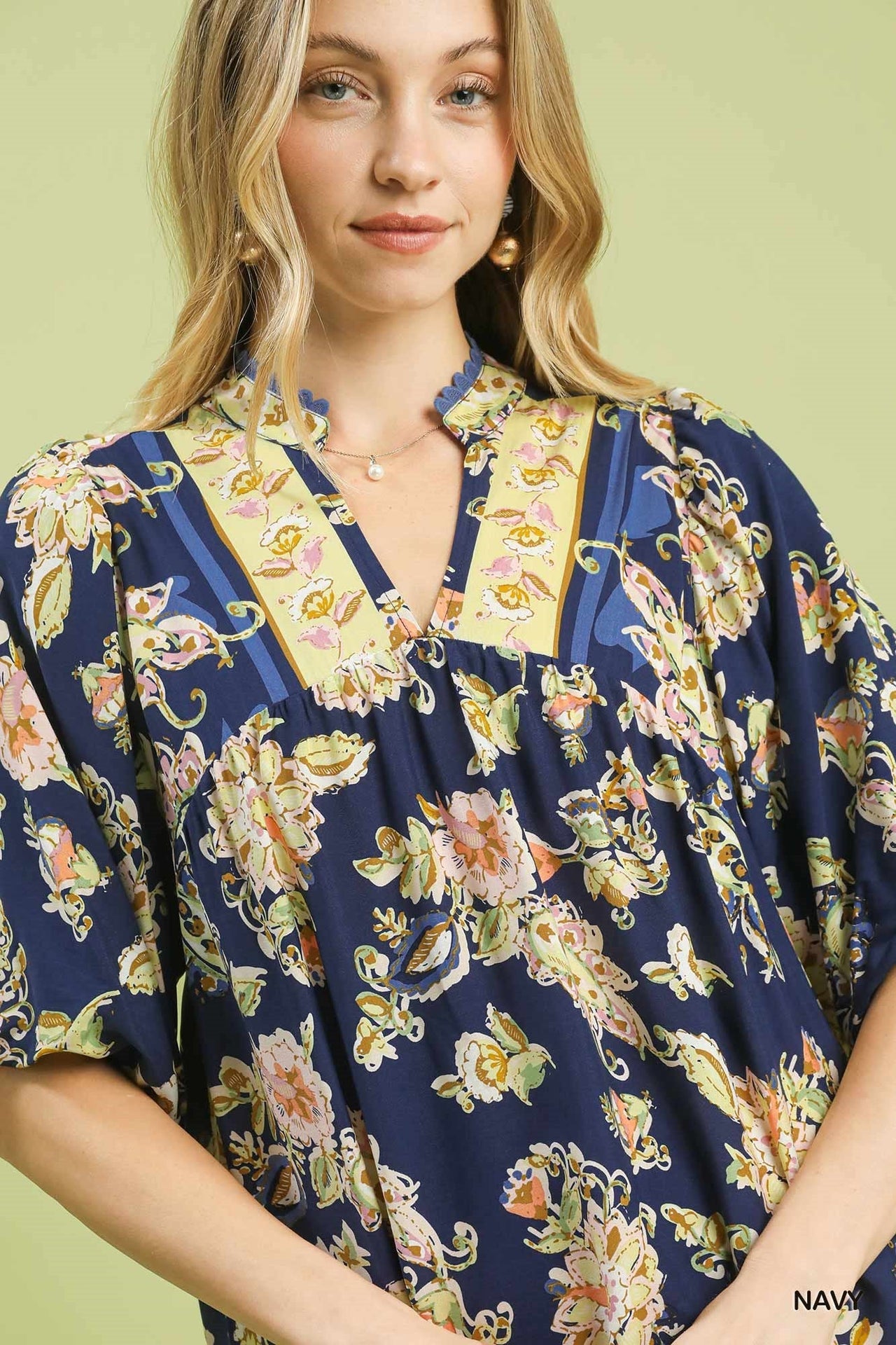 Umgee Apricot Floral Boho Blouse