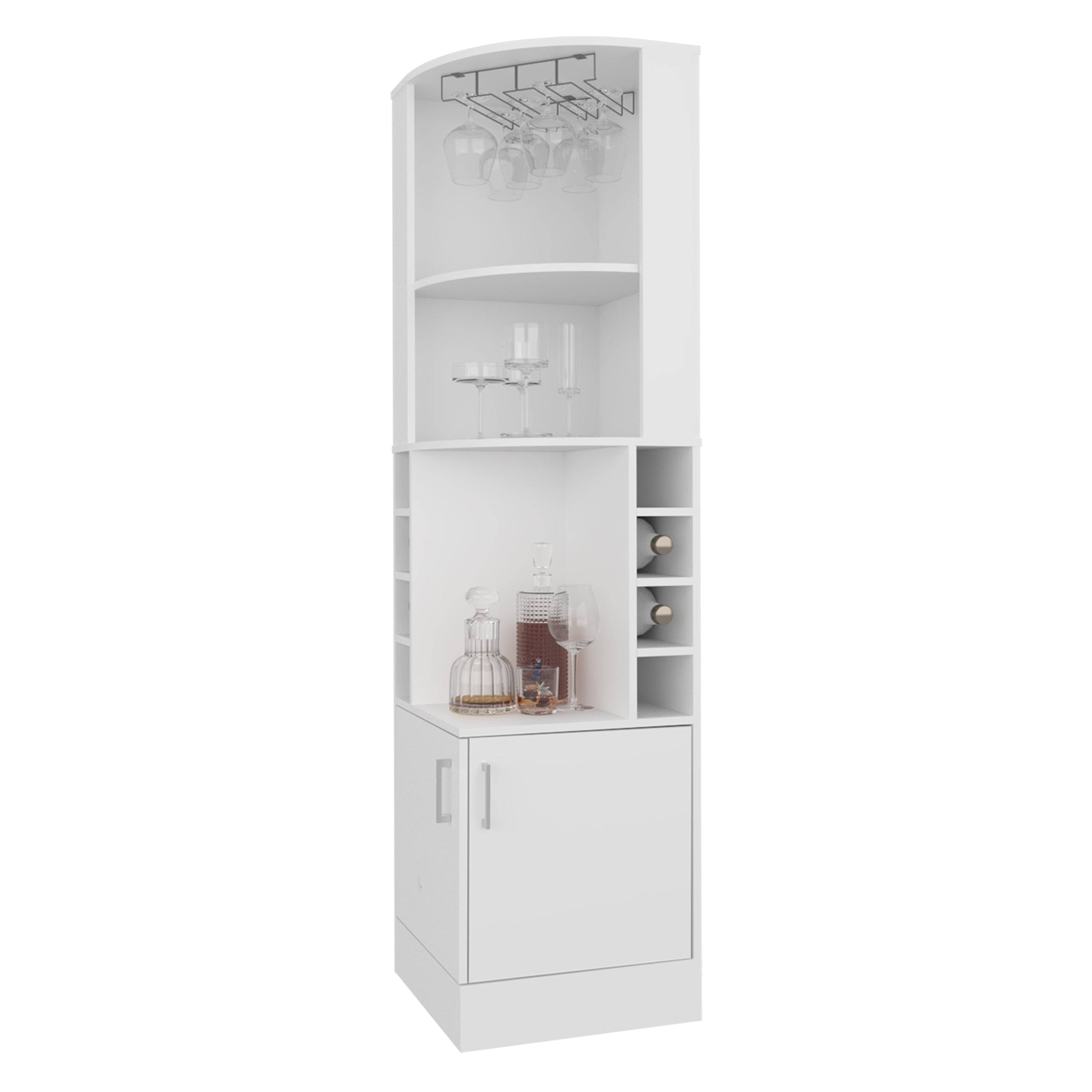 FM FURNITURE Page Corner Bar Cabinet with Wine Storage and Glass Rack. White