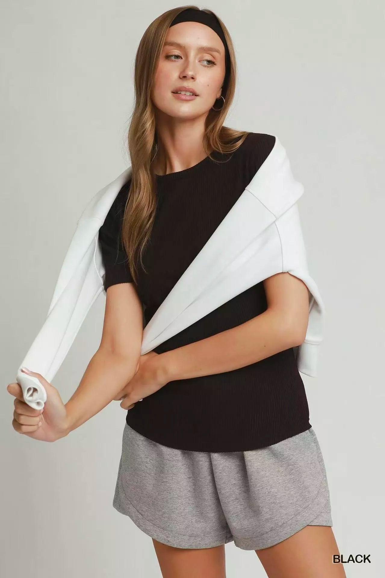 Umgee Brushed Rib Short Sleeve Top