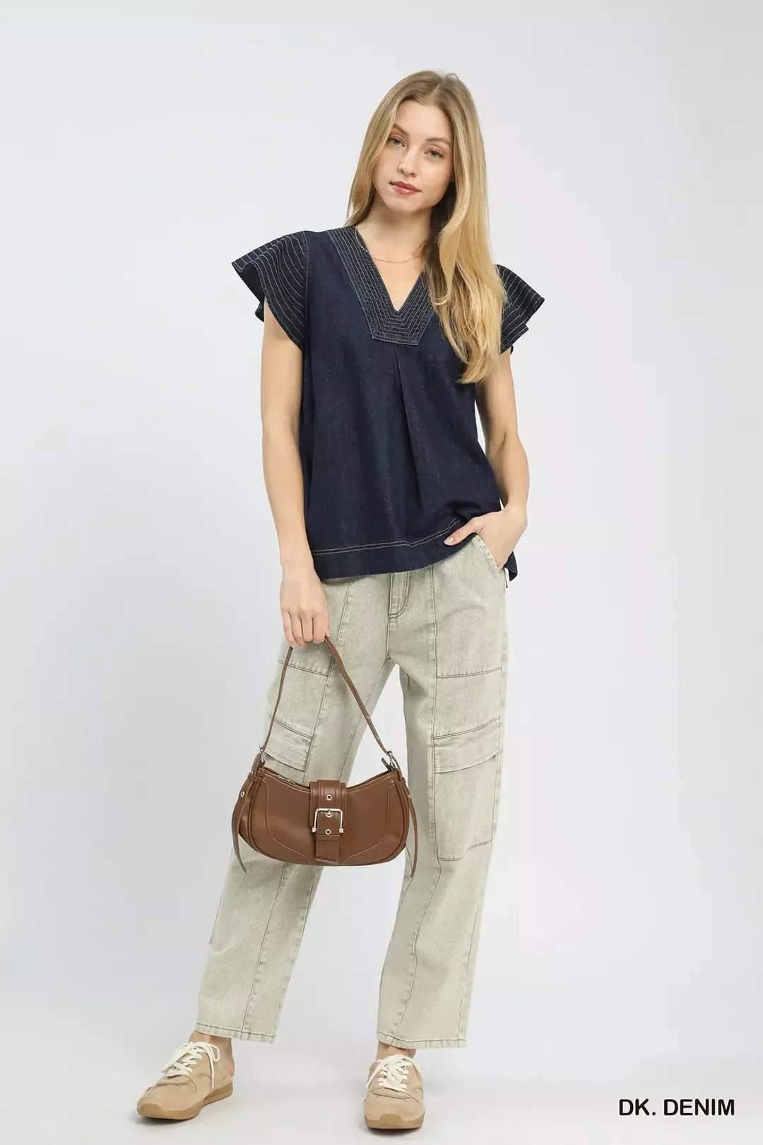 Umgee Cap Sleeve Denim Top