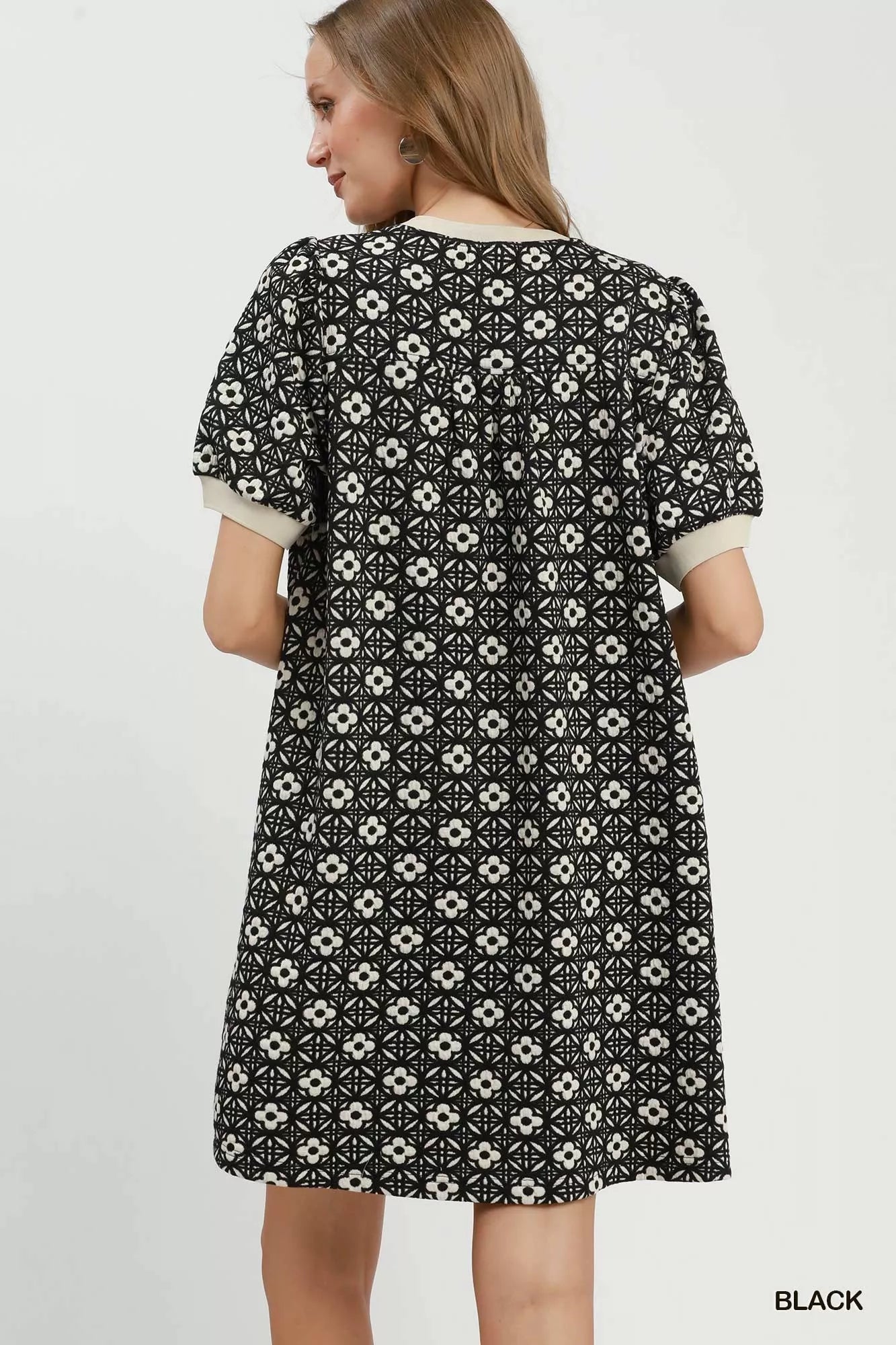 Umgee Floral Textured Puff Sleeve Mini Dress