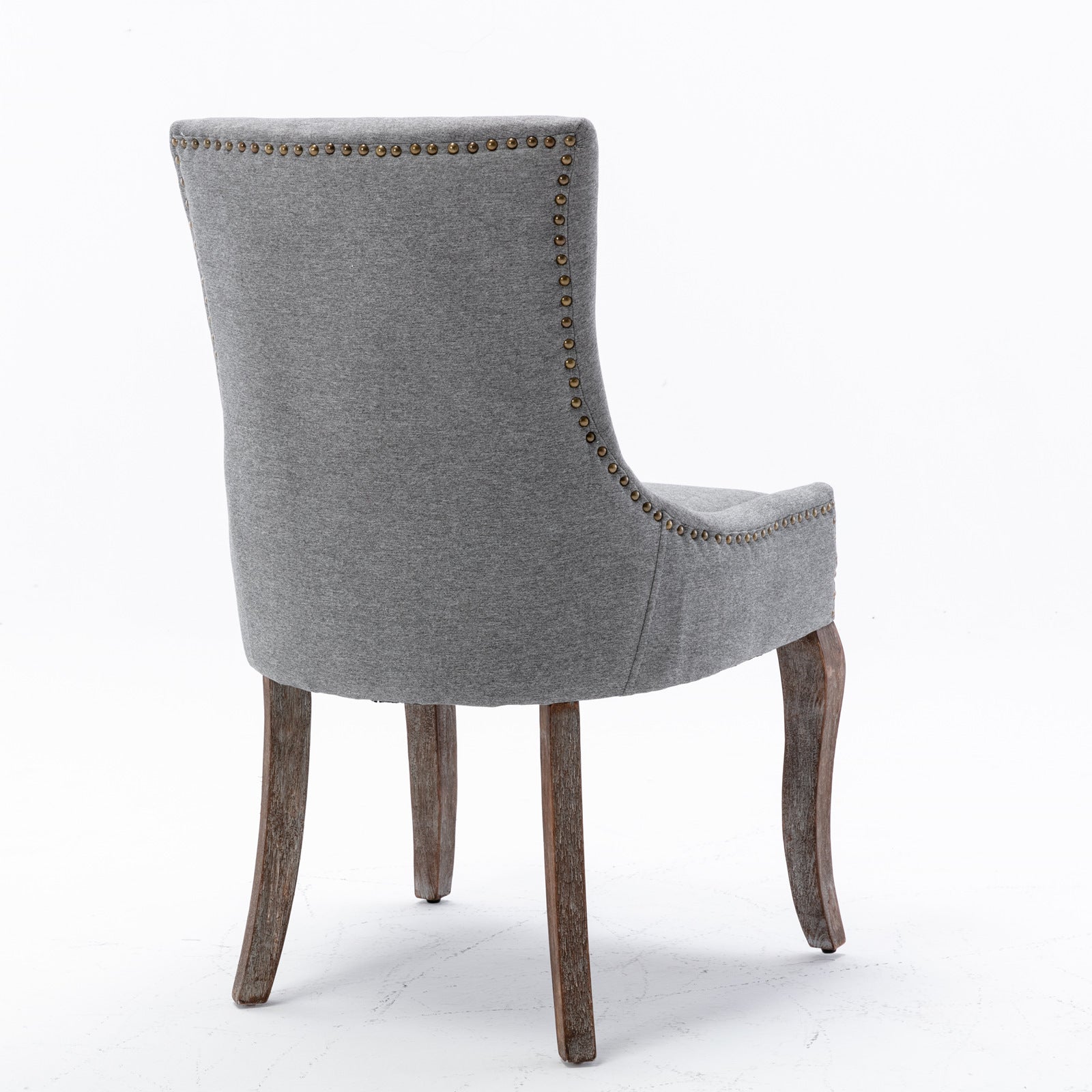 A&A Furniture Ultra Side Dining Chair with Thickened Fabric and Solid Wood Legs, Bronze Nail Head, Set of 2, Gray