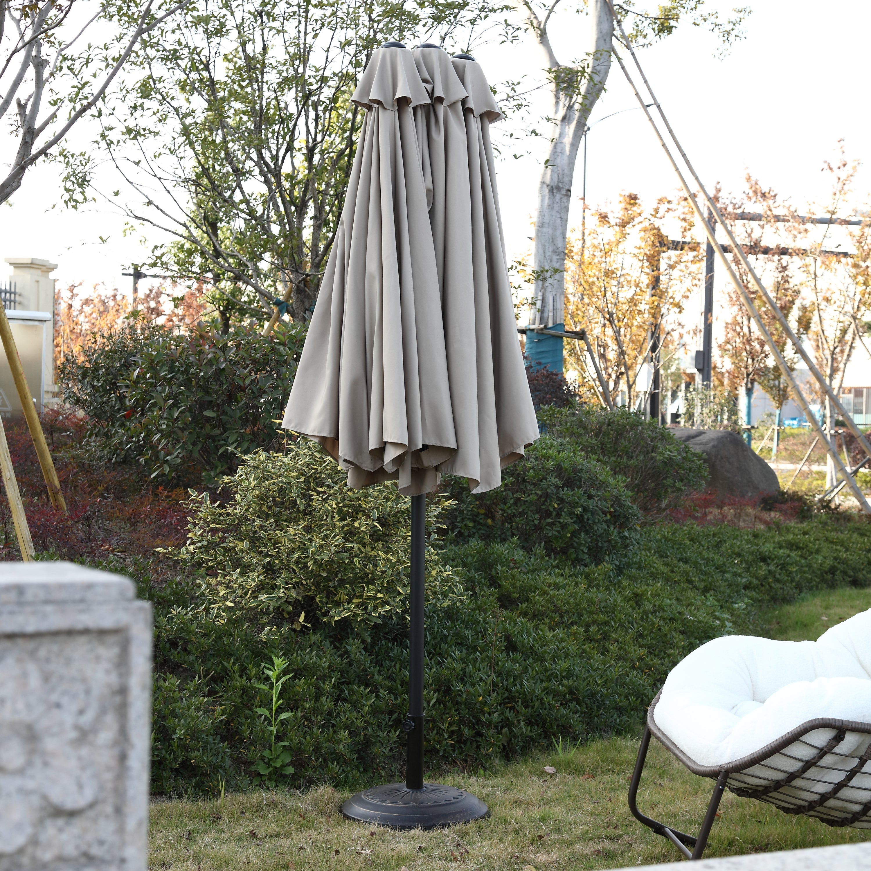 14.8 Ft Double Sided Outdoor Umbrella Rectangular Large with Crank ( khaki )(No Base)