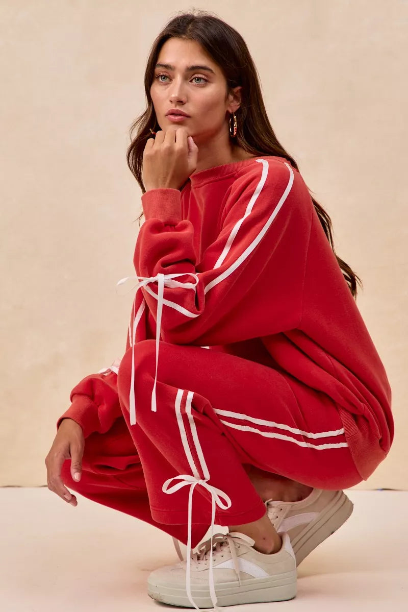 BiBi Side Lined Bow Details Fleece Sweatpants