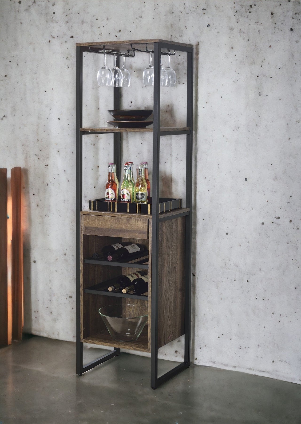 Narik Weathered Oak Finish Wine Rack