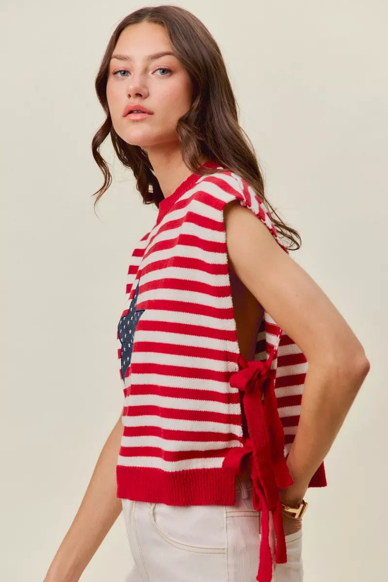 SO ME Stripe Star Patch 4th Of July Side Tie Vest Top