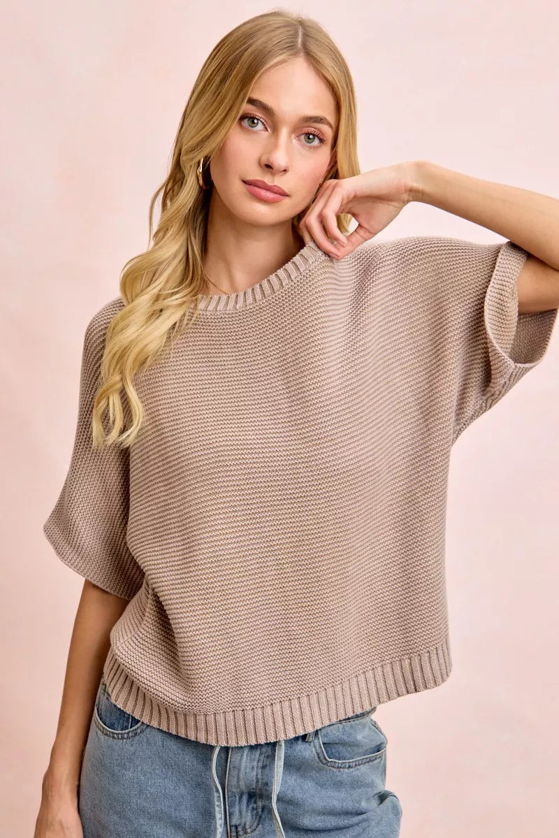 BiBi Short Dolman Sleeves Washed Knit Top
