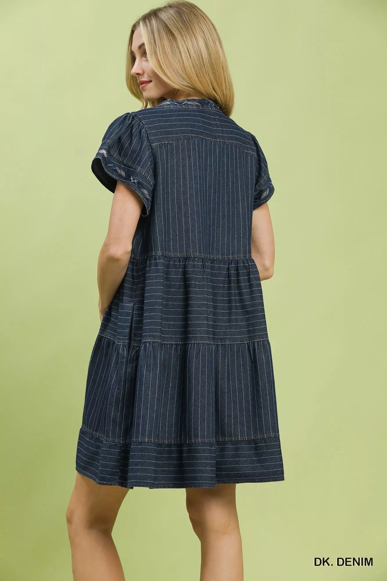 Umgee Chambray Tiered Babydoll Dress