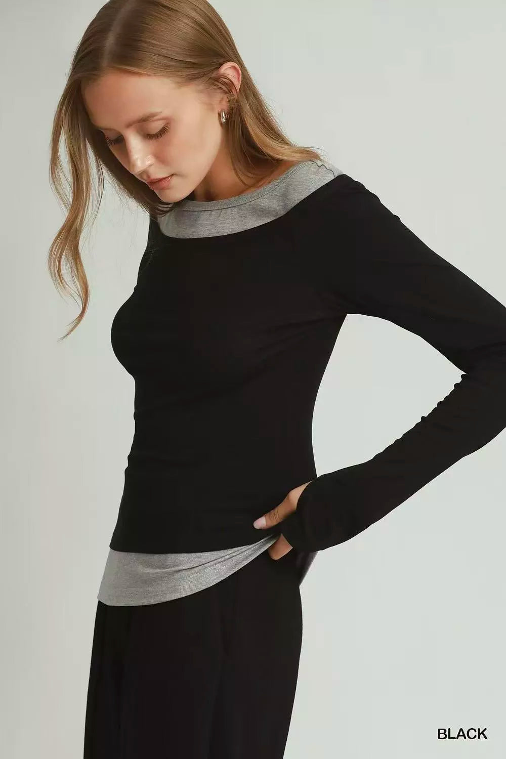 Umgee Layered Twofer Long Sleeve Top